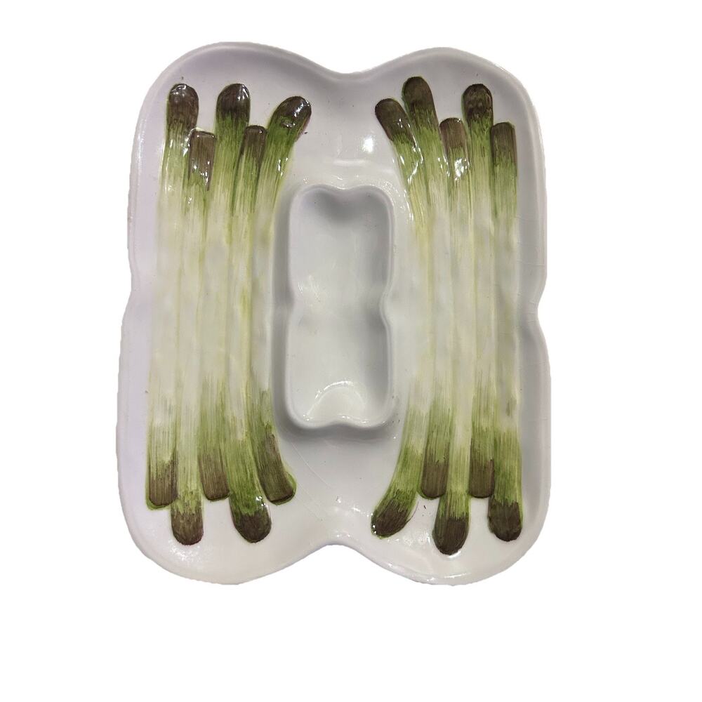 Este Asparagus Ceramic Serving Dish Tray 9.5" Majolica Made In Italy Vintage